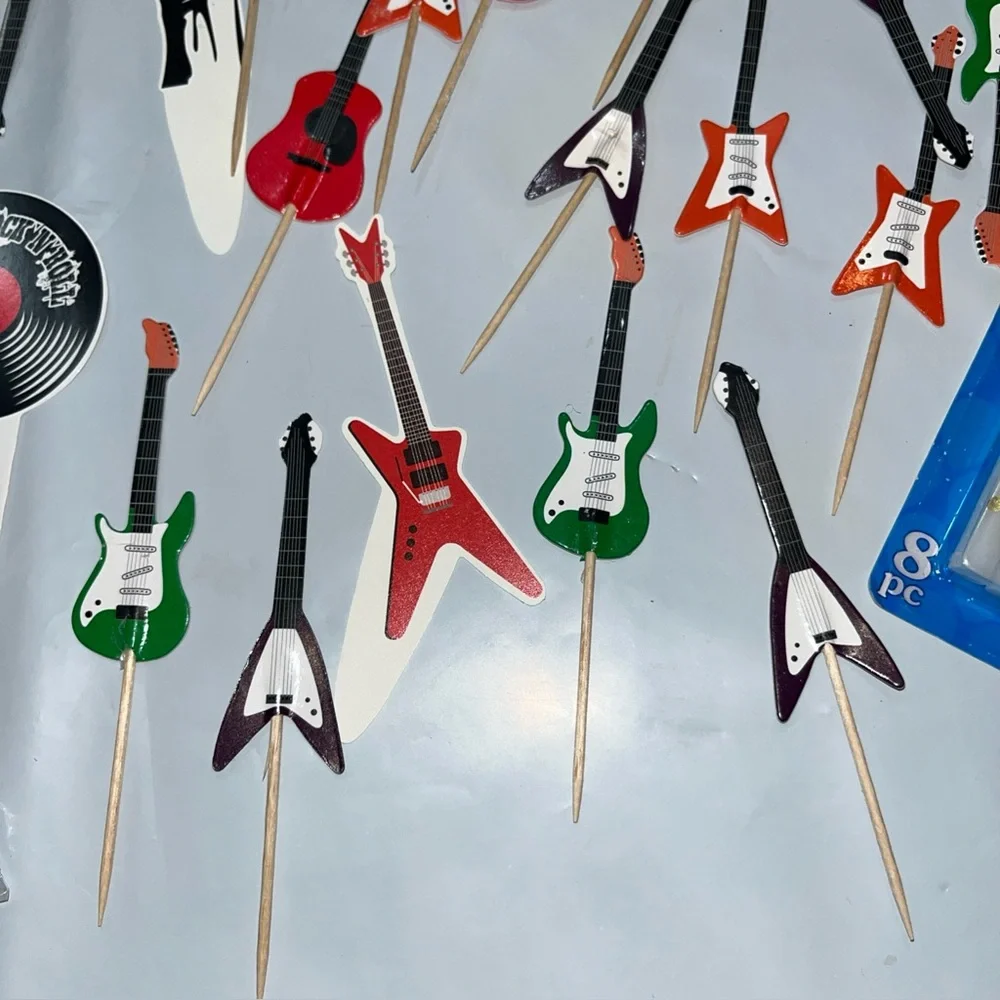 Rock'n'Roll GUITAR Music cupcake PICK Topper LOT Birthday Party Celebration New